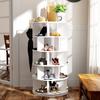 Shoe Rack Rotatable Angle White Finish Round 5 Tiers Stable Base Large Capacity Wooden Shoes Storage Stand Home