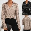 Leopard Print Satin Patchwork Long Sleeve Shirt for Women