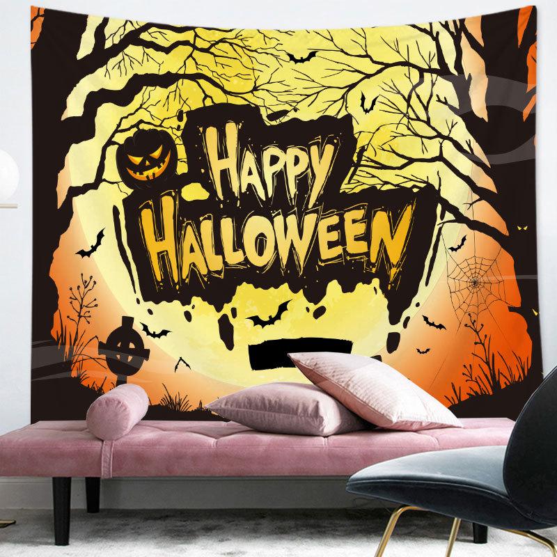 Happy Halloween Tapestry Cartoon Pumpkin Print Tapestry Home Living Room Bedroom Decor Wall Hanging For Boys Teen Festival Gift