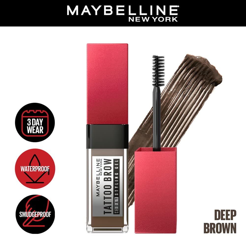 Maybelline New York Tattoo Brow 3 Day Styling Brow Gel Deep Brown Semi-Permanent Tinted Eyebrow Gel 6ml