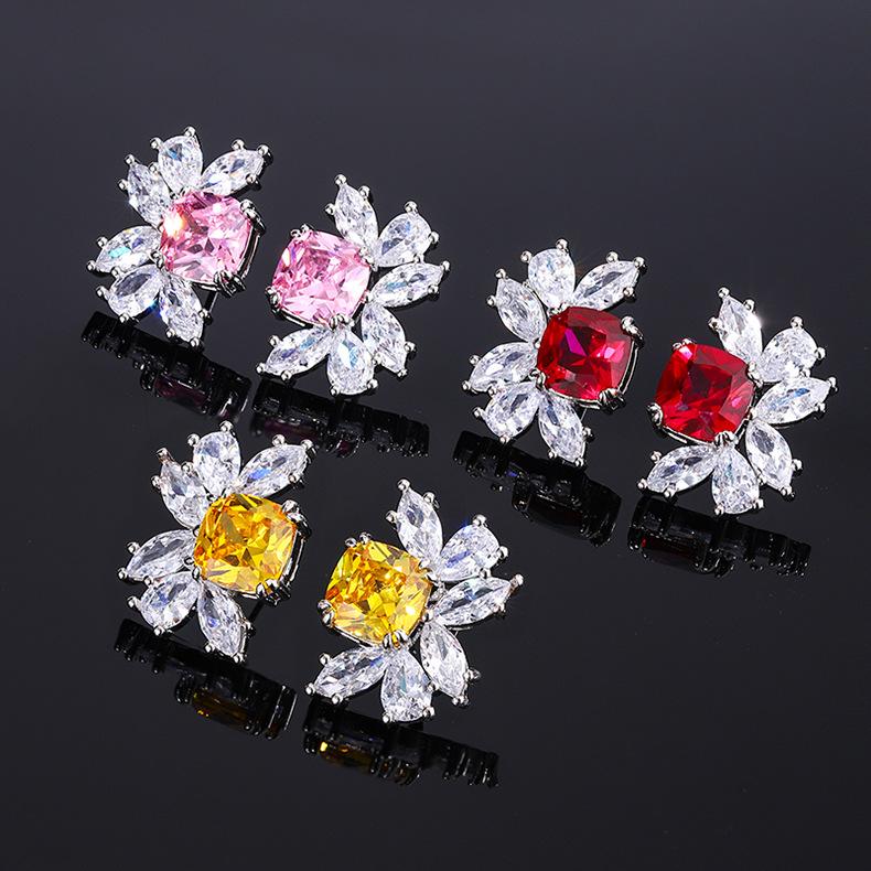 New Earring Accessories With Purple Light Will Change Color Red Corundum Sparkling Earrings S925 Silver Needle Fashionable High-end