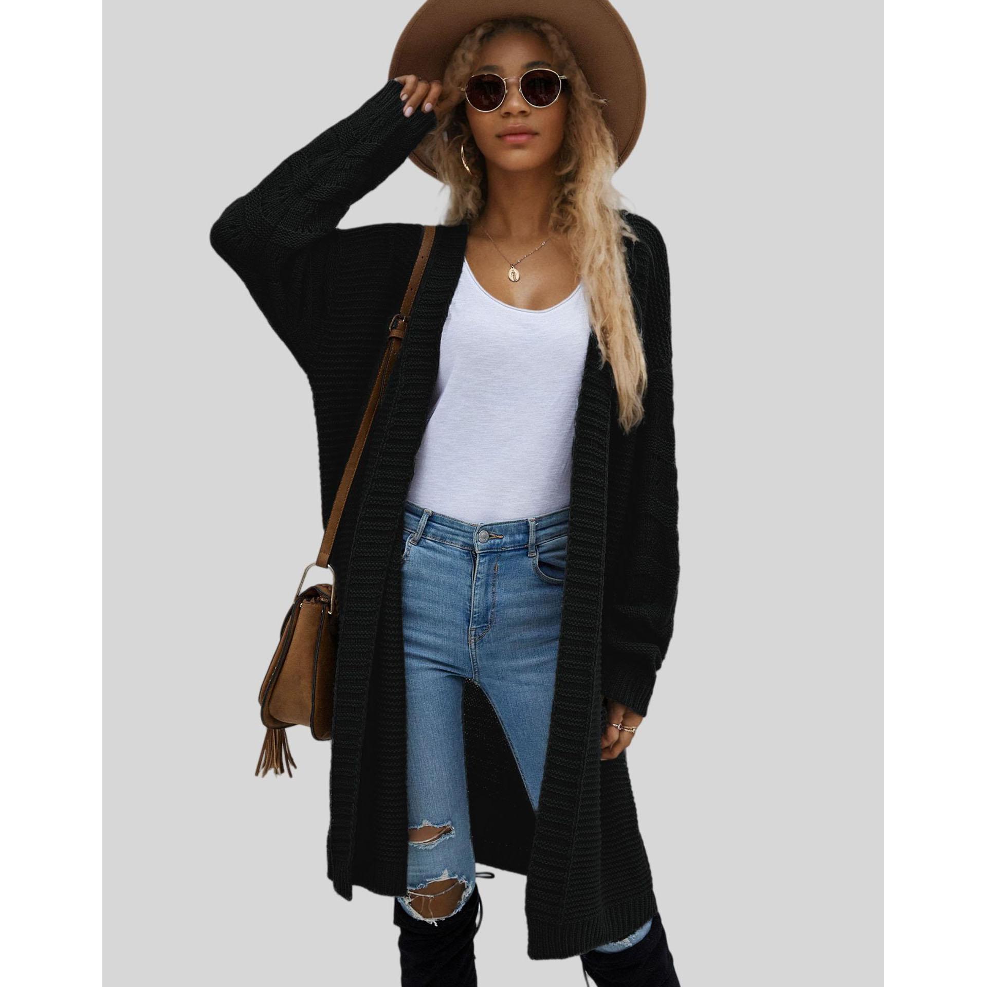 

Удлиненные кардиганы оверсайз, повседневные женские вязаные свитера с длинным рукавом свободного кроя, пальто XS чёрный