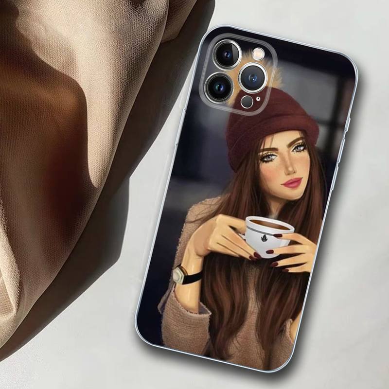 Kaffee und Mädchen Handyhülle Silikon Weich für iPhone 14 13 12 11 Pro Mini XS MAX 8 7 6 Plus X XS XR Hülle