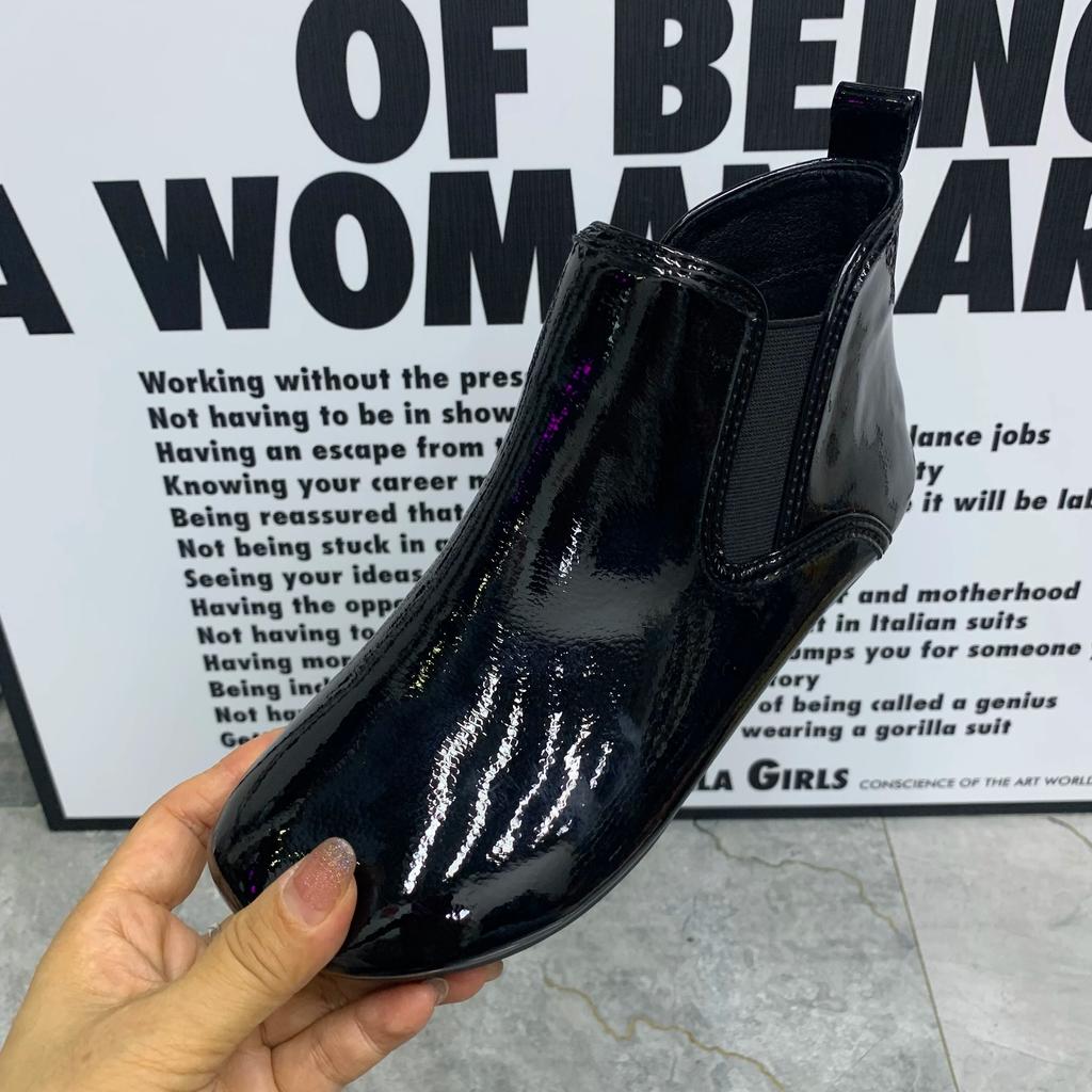 Fashion Women Boots Patent Leather Ankel Boots Waterproof Antislip Casual Women Shoes Flat Boots