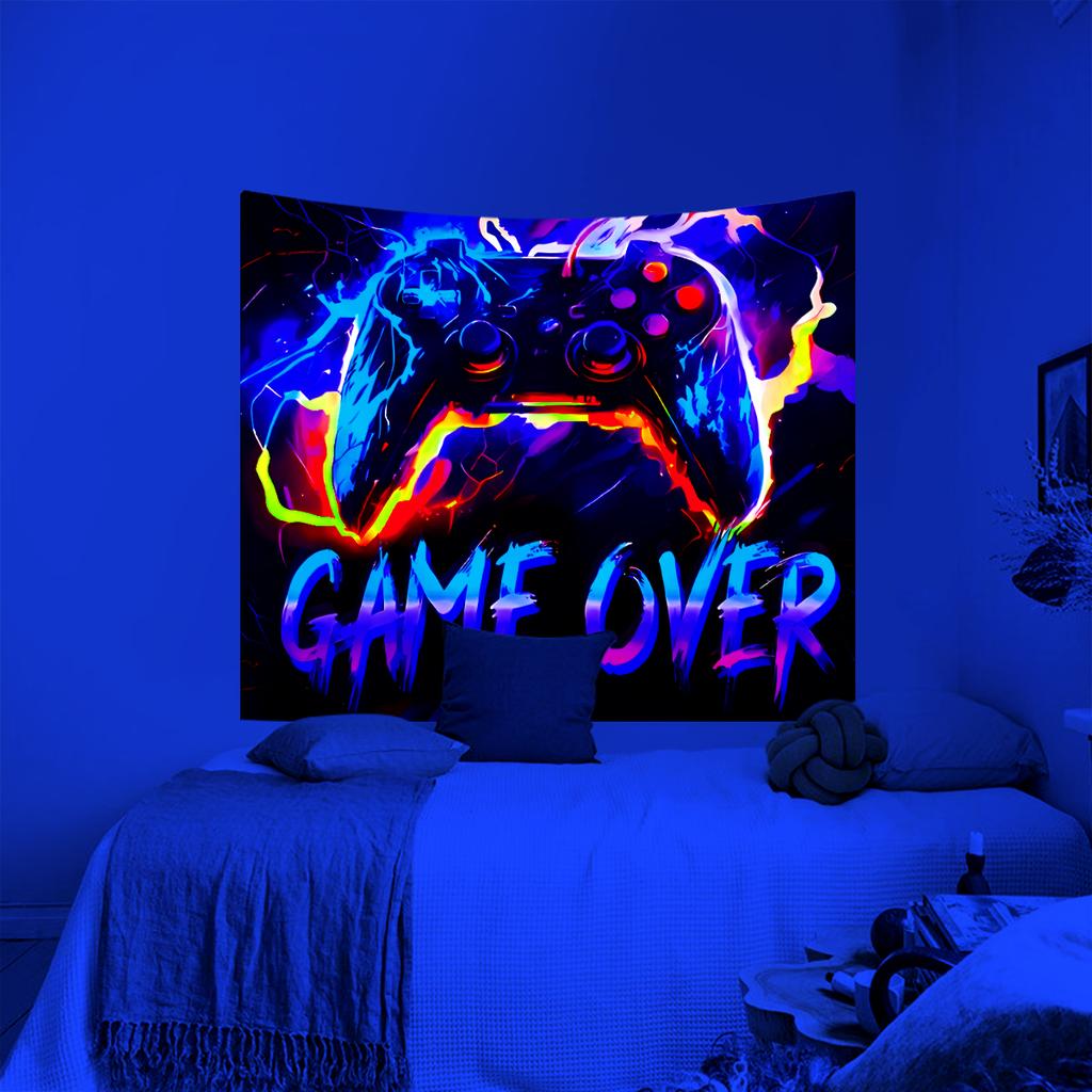 1pc UV Reactive Tapestry, Game Controller Neon Light Effect Tapestry, Trendy and Fashionable Esports Decoration Tapestry