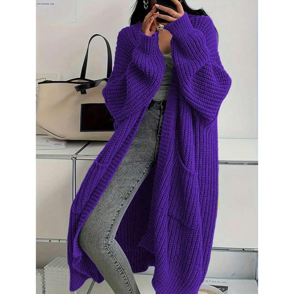 Woman's Long Knitted Casual Coat Autumn Winter Long Sleeves with Pocket Cardigan Sweater Ladies Comfort Warm Sweaters