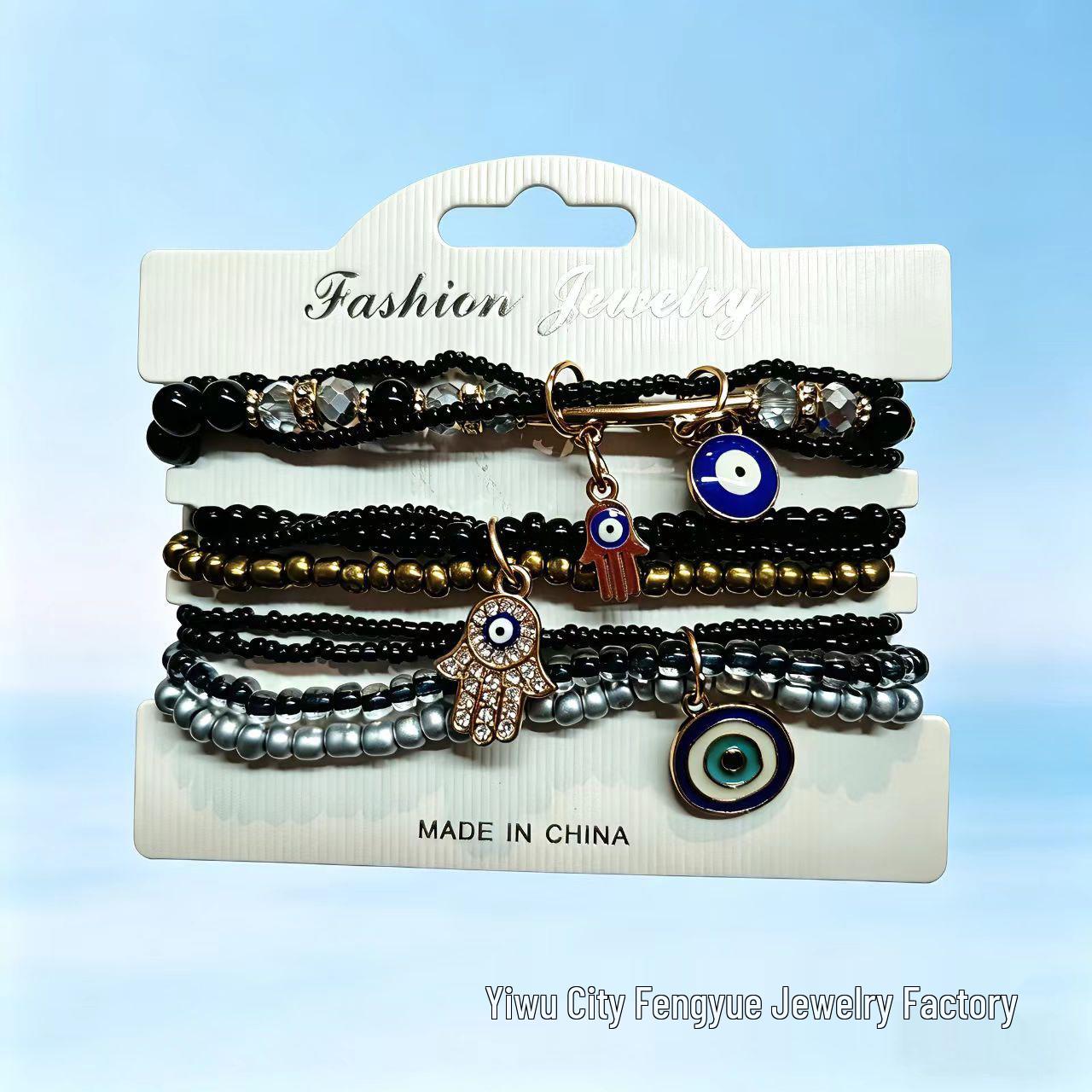 Bohemian Beaded Multi-Layer Stackable Bracelet for Women - 2025/2026 New Summer Style Jewelry 18K чёрный