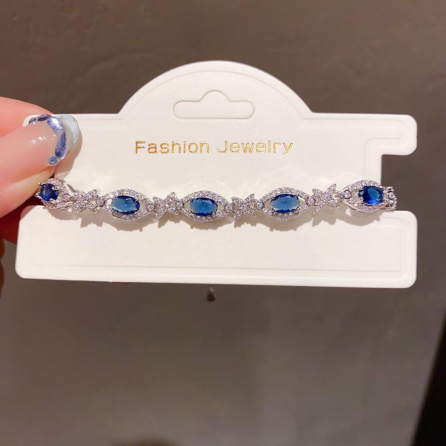 Bracciale in Argento con Zircone Ovale Geometrico Stile Lussuoso per Regalo Donna