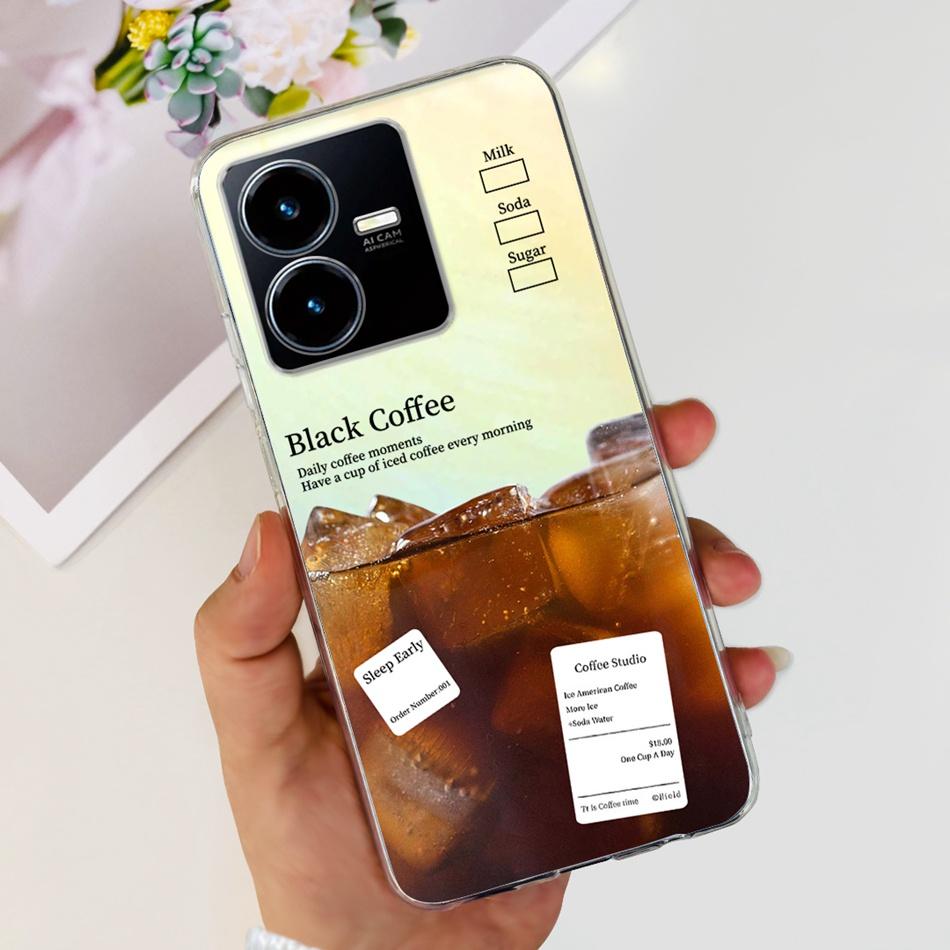 For Vivo Y22s Y22 Case VivoY22 Y 22 22S 4G 2022 V2206 V2207 Elegant Printing Soft Silicone Clear TPU Slim Phone Back Cover