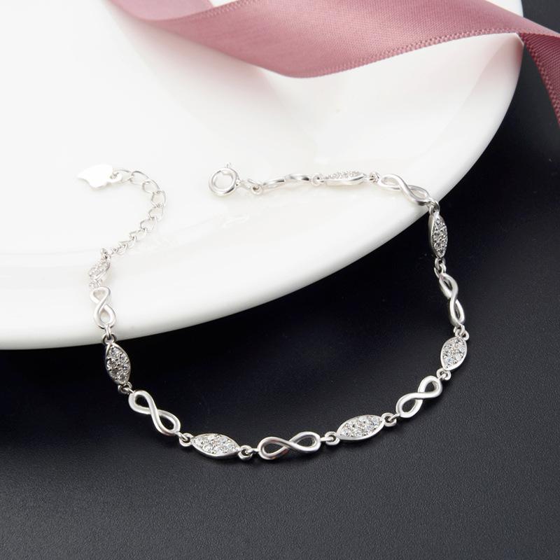 Lindon Women Zircon 925 Sterling Silver Jewelry Geometric Bead Chain Link Bracelet Fashion Fine Wedding Gift for Girlfriend