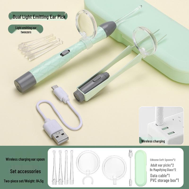 LED Ohrreinigungsset für Kinder: Leuchtendes Ohrstäbchen, Baby-Pinzette mit Licht & Wiederaufladbares Weichspitzen-Werkzeug