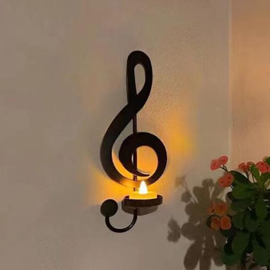 Black Music Note Candle Holder Vintage Wall Mount Tealight Holder Musical Symbol Wall Decor for Living Room Dining Hallway