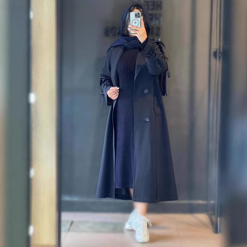 2025 Cross-border European and American Autumn New Korean Version Wears Trench Coat British Style Jacket Sweater Long Hip Skirt