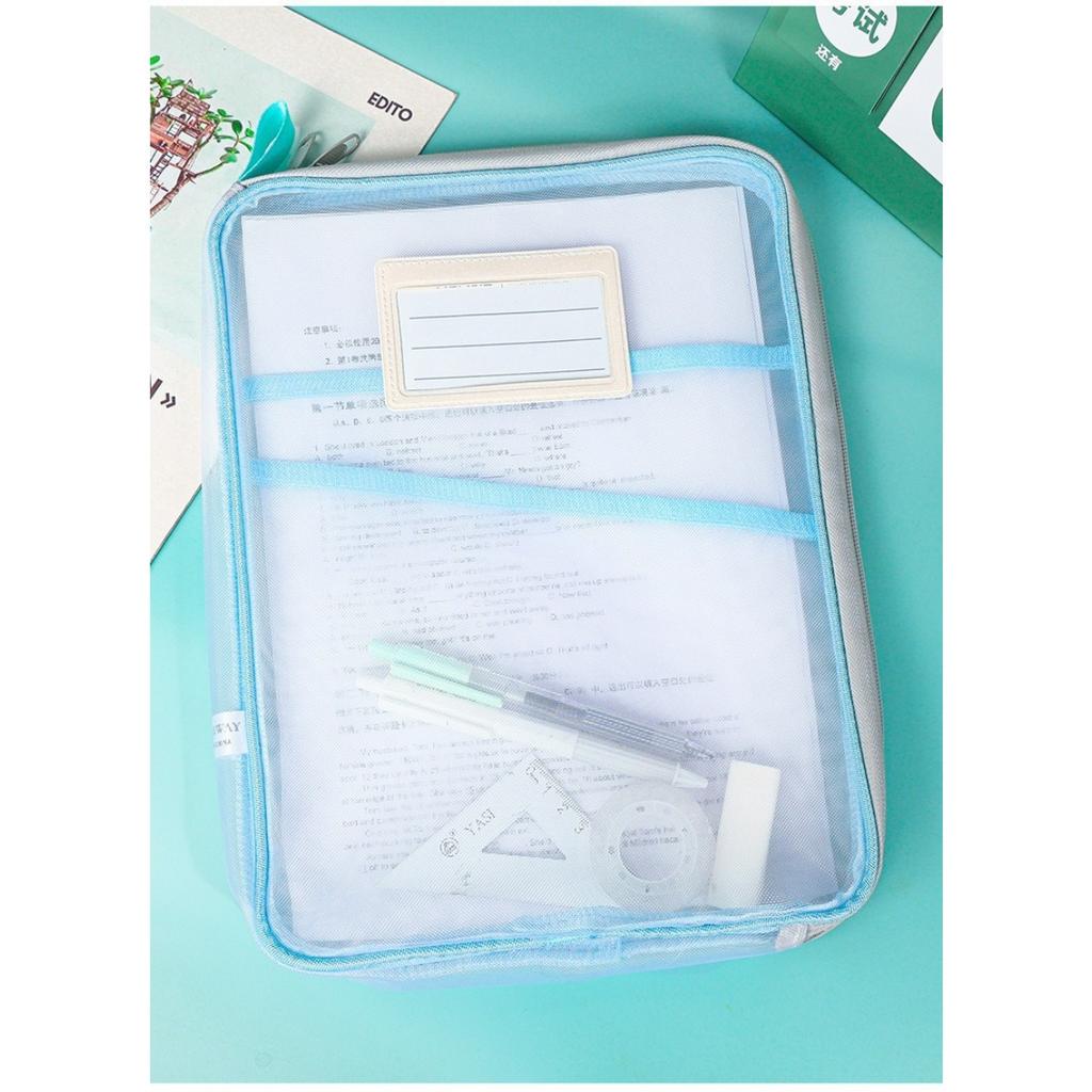 1 A4 Zipová taška na dokumenty - Odolná nylonová úložná taška na spisy, Průhledná úložná taška na zkušební papíry, knihy a kancelářské potřeby s uchem