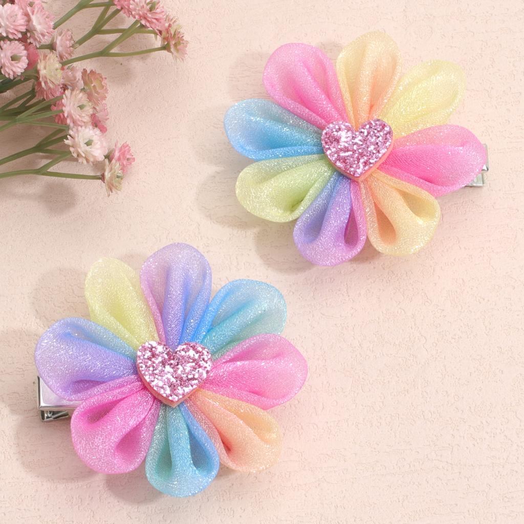2ks/sada Duhové Květinové Sponky do Vlasů Pro Dívky Módní Flitrové Sponky do Vlasů Dětské Roztomilé Sponky Dětské Butikové Vlasové Doplňky Dárek