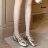 Double Buckle Silver Mary Jane Shoes Flat Low Heel French Retro Baotou Backempty Sandals Women