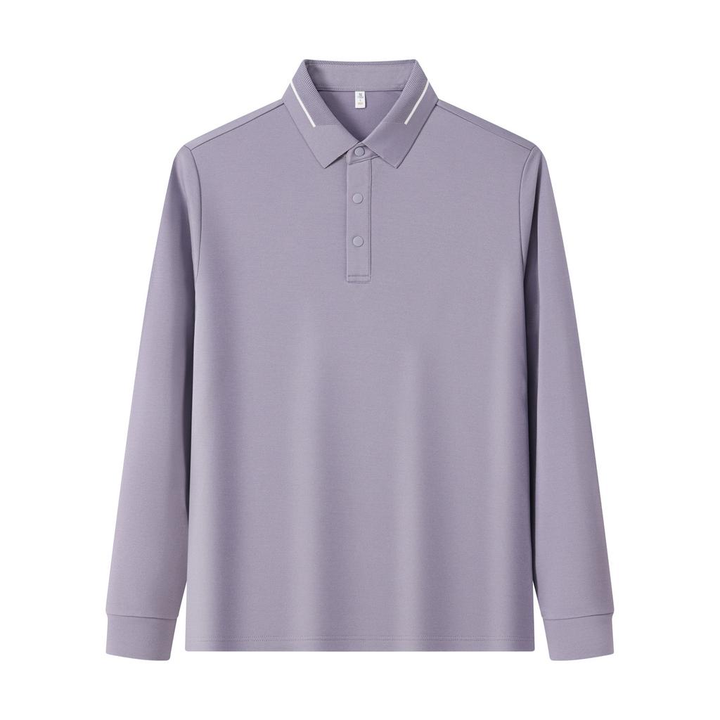 High-Quality Autumn And Winter Wool + Mulberry Silk Polished Warm Men'S Polo Shirt Fashionable Contrasting Color Casual Base T