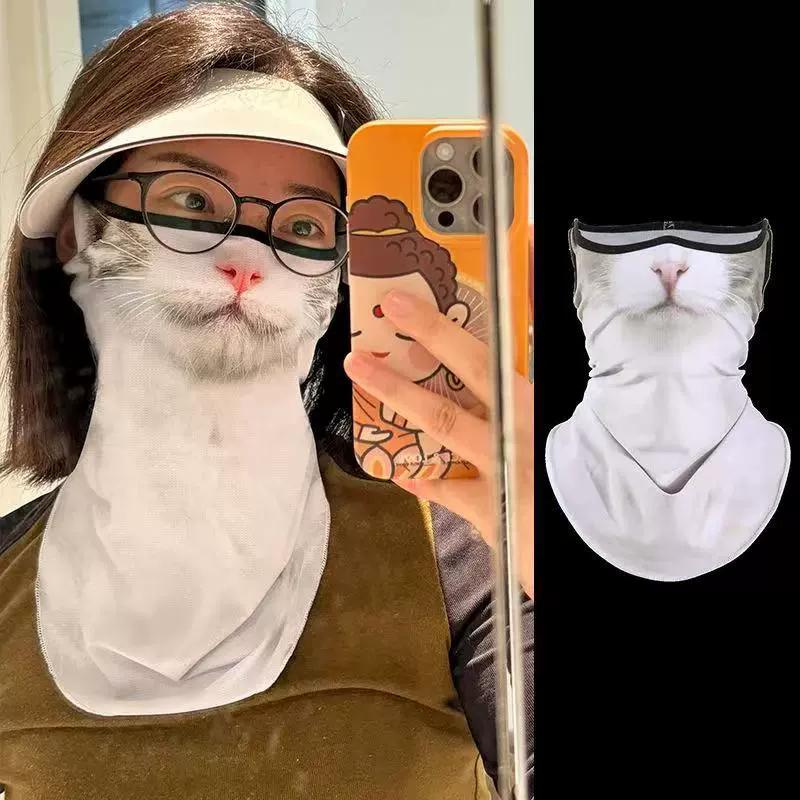 3D Animal Cat Design Summer Full Face Neck Protector Sun Shield Breathable Quick Dry Polyester Helmet Liner for Outdoor Cycling