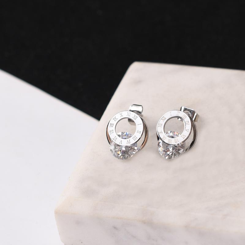 Trendy Fashion Shine AAA Zirconia Rose Gold Color 316L Stainless Steel Stud Earrings Brincos For Women Fashion Jewelry