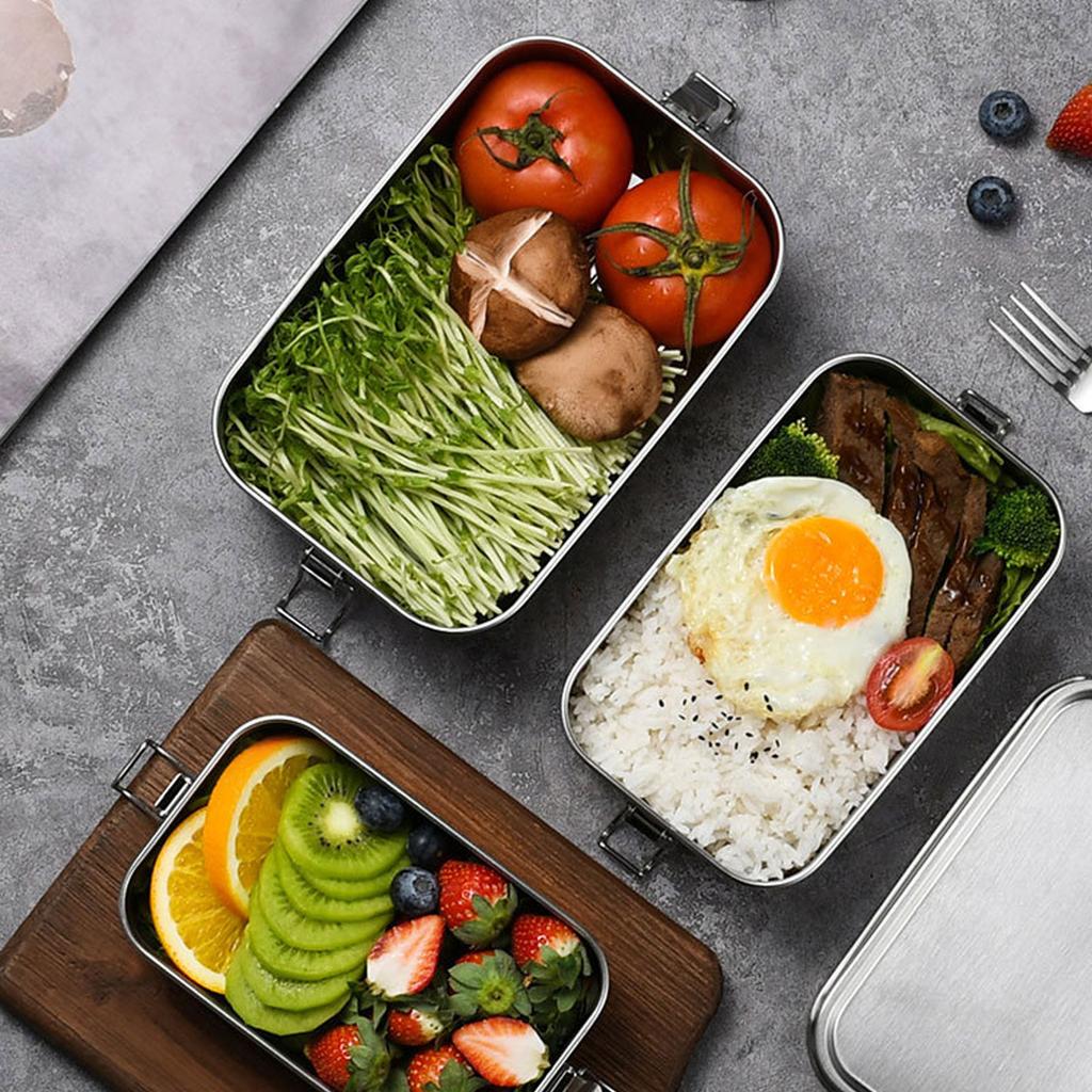 2 Stück Metall Lunchbox 800 ml Fassungsvermögen 304 Edelstahl Tragbare Lebensmittelaufbewahrung Lunchbox für die Schule