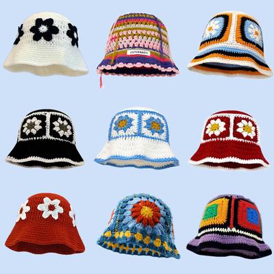 Sügise Uus Heegeldatud Korea Käsitöö Ämbrimüts Naistele Kudumisest Kootud Müts Y2k Mood Lilled Sügis Talv Beanie'd Ämbri Müts