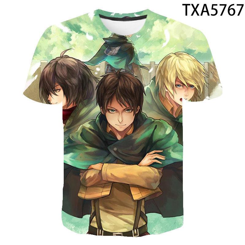 Attack on Titan 3D Pattern T-Shirt for Anime Fans, Stylish Cartoon Tops, Lightweight Polyester Casual Streetwear Clothes