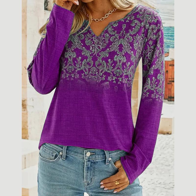 

Модные женские пуловеры с длинным рукавом и V-образным вырезом, футболка, блузка, топ с цветочным принтом XXXL