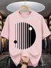 Unisex Crew Neck Tee Minimal Geometric Circle Stripe Art Print Soft Cotton Loose Short Sleeve Summer Casual Male Streetwear Tops