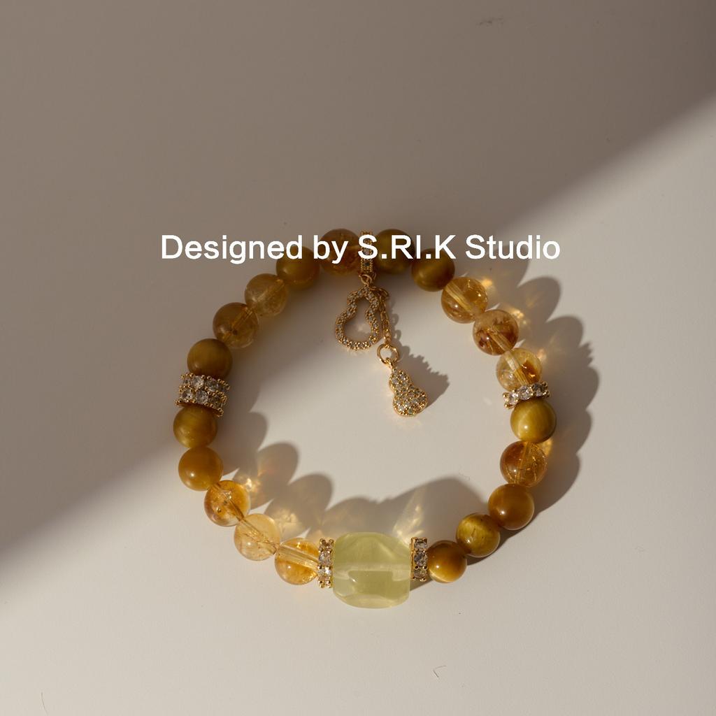 Shili Jian Fu Lu Shuangcai Artistic New Chinese Style Citrine and Tiger Eye Stone Bracelet Versatile Fresh and Simple Bead Bracelet
