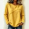 Women Solid Color Raw Edge Long Sleeve Top Casual Loose Fit Pullover Sweatshirt