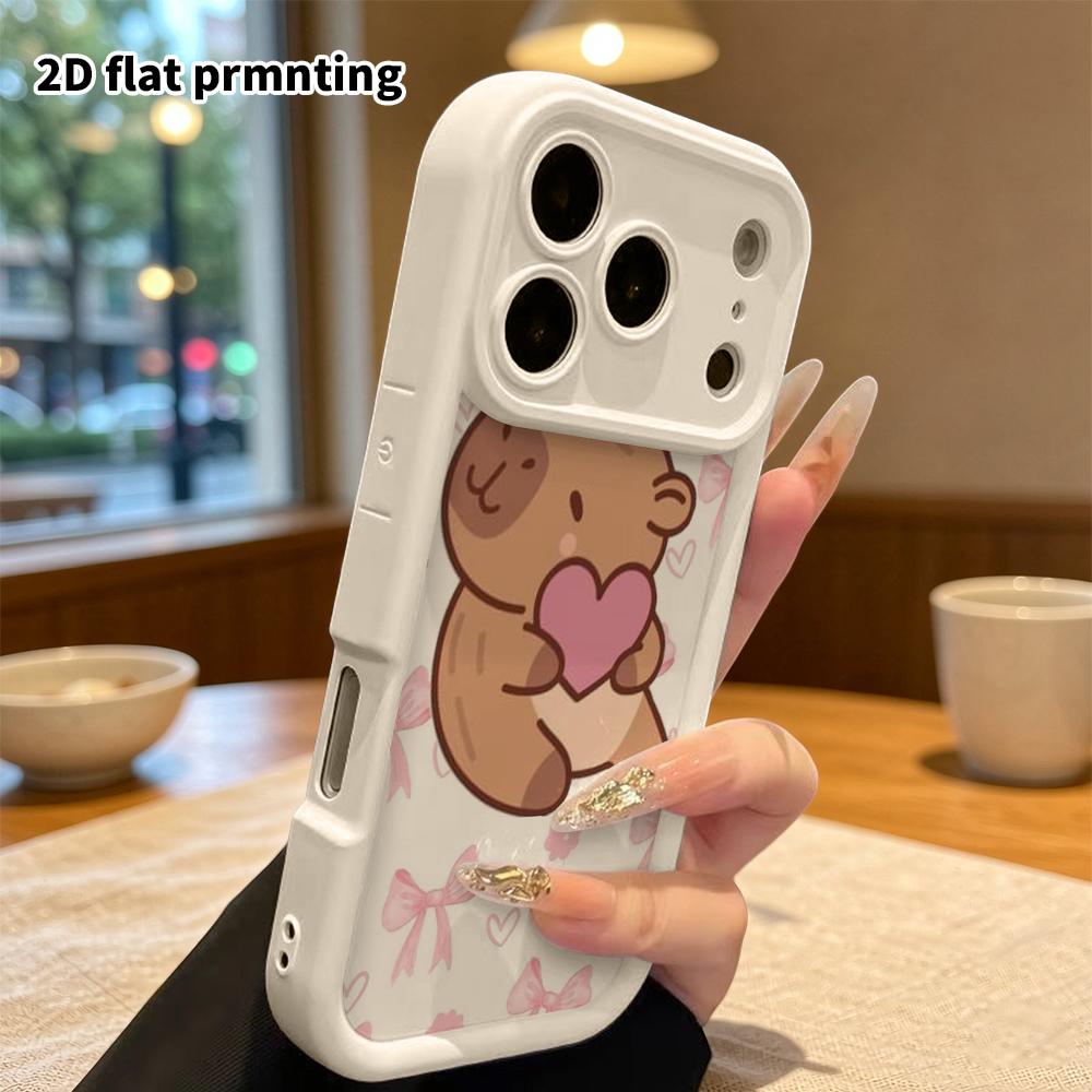 Phone Case: 2D Flat Design Suitable for iPhone 18 17 16 15 14 13 Pro Step Protection Case, Featuring a Cute Capybara Hugging a Heart, Christmas and Ha