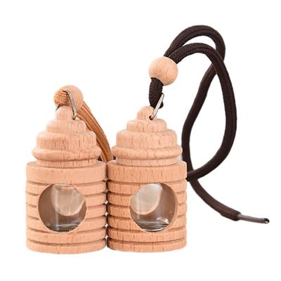 Lovely Car Air Freshener Perfume Empty Wood Glass Bottle Hanging Decoration