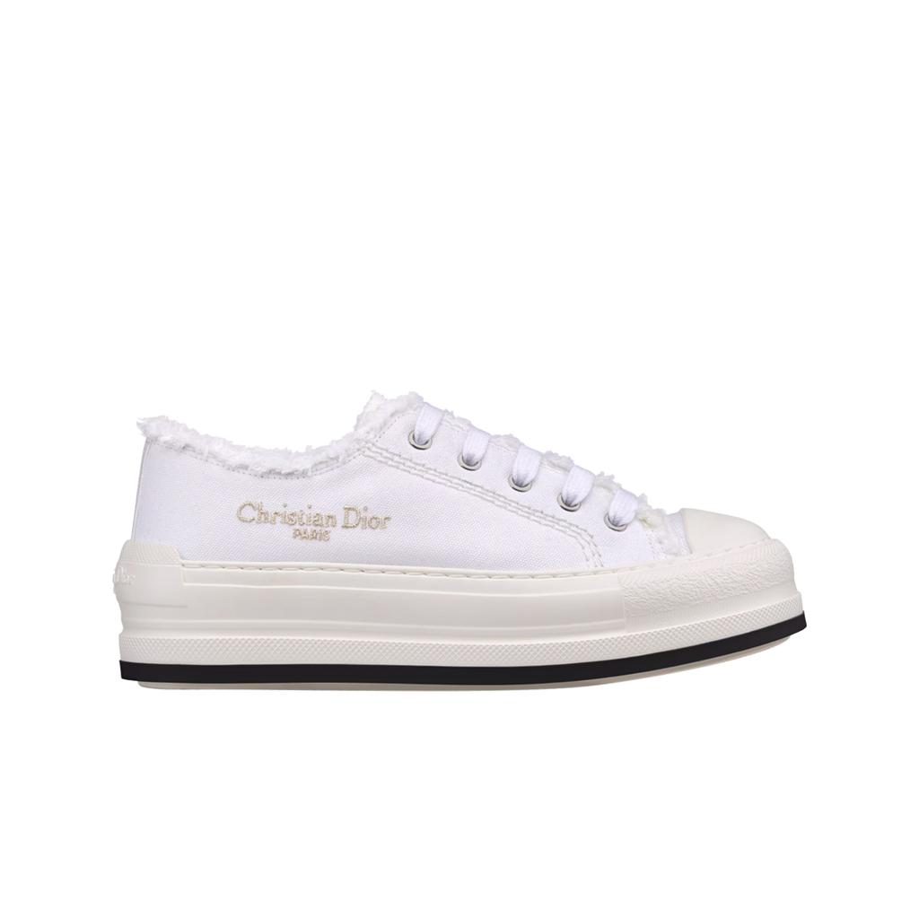 (w) Dior Dioriviera Walk'n'dior Platform Sneakers Fringed Embroidered Cotton Canvas White