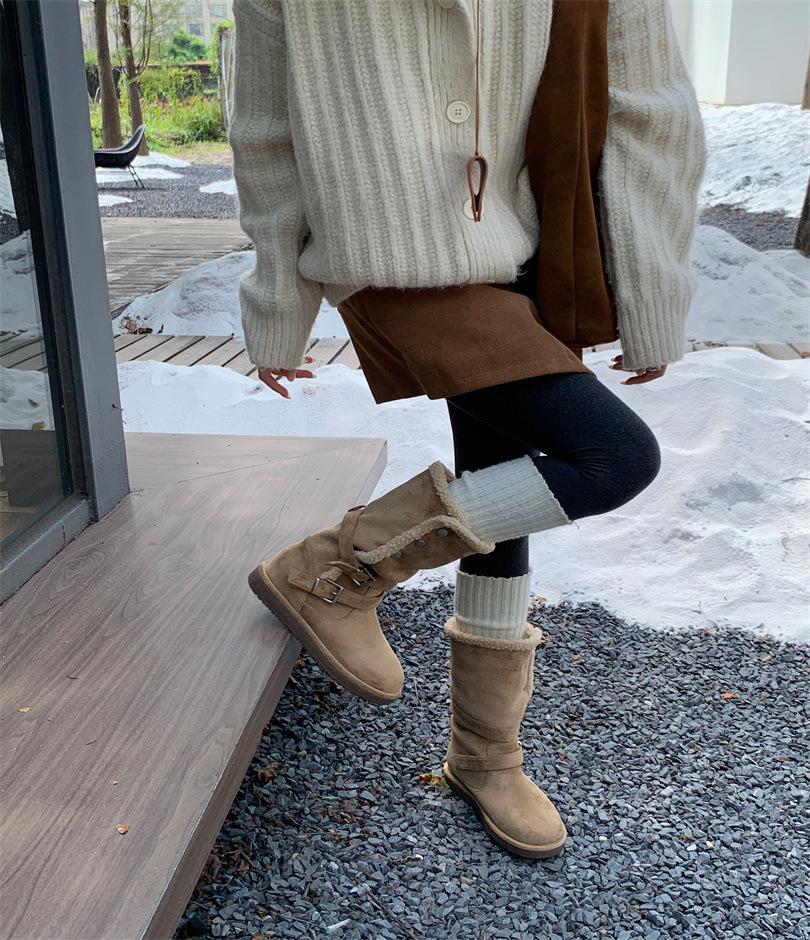 Order Muse Leather Buckle Snow Boots Two Wear Real Fur Integrated Women's Winter Cotton Shoes Cowhide Wool Martin Boots