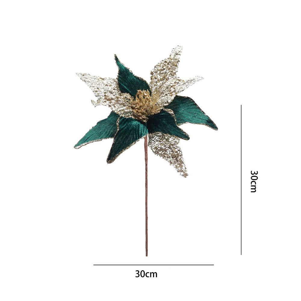 Glitter Christmas Glitter Artificial Flowers Large 30cm with Stems Xmas Tree Flowers Ornaments Cute Creative
