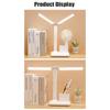 USB Rechargeable Table Lamp Adjustable Brightness Eye Protection Desk Light Touch Dimming Table Light LED Double-Head Desk Lamp With Holder