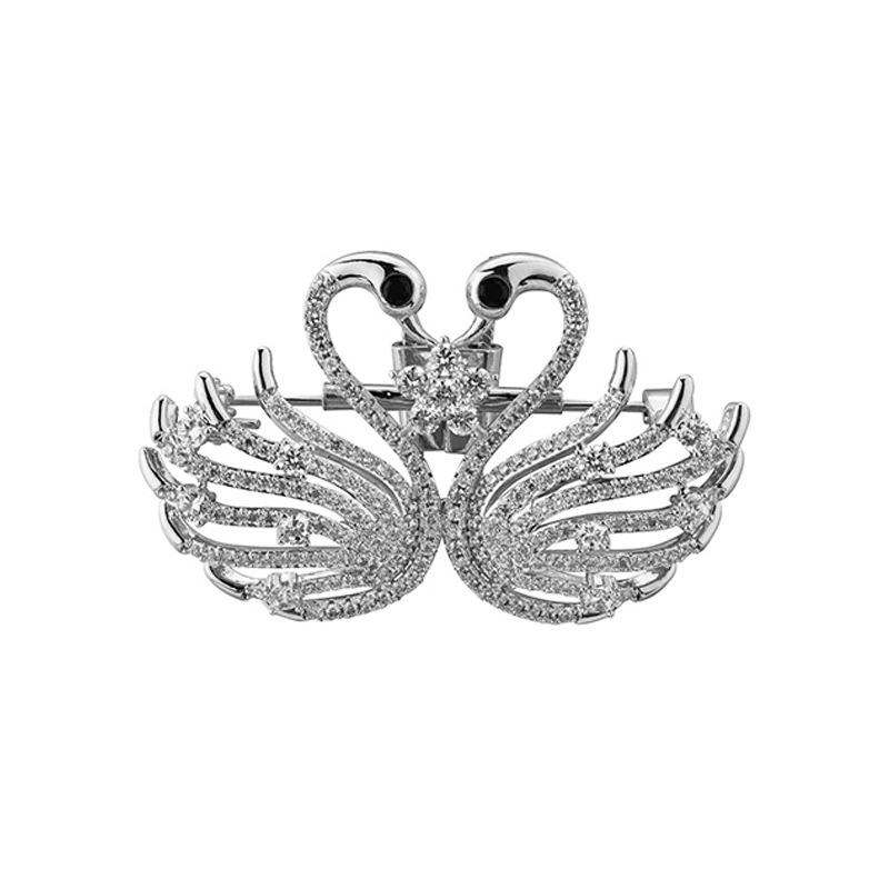 Pin Accessories Temperament Zircon Swan Brooch Sweet Niche Pairs Swan Pins Clothes Accessories серебряный
