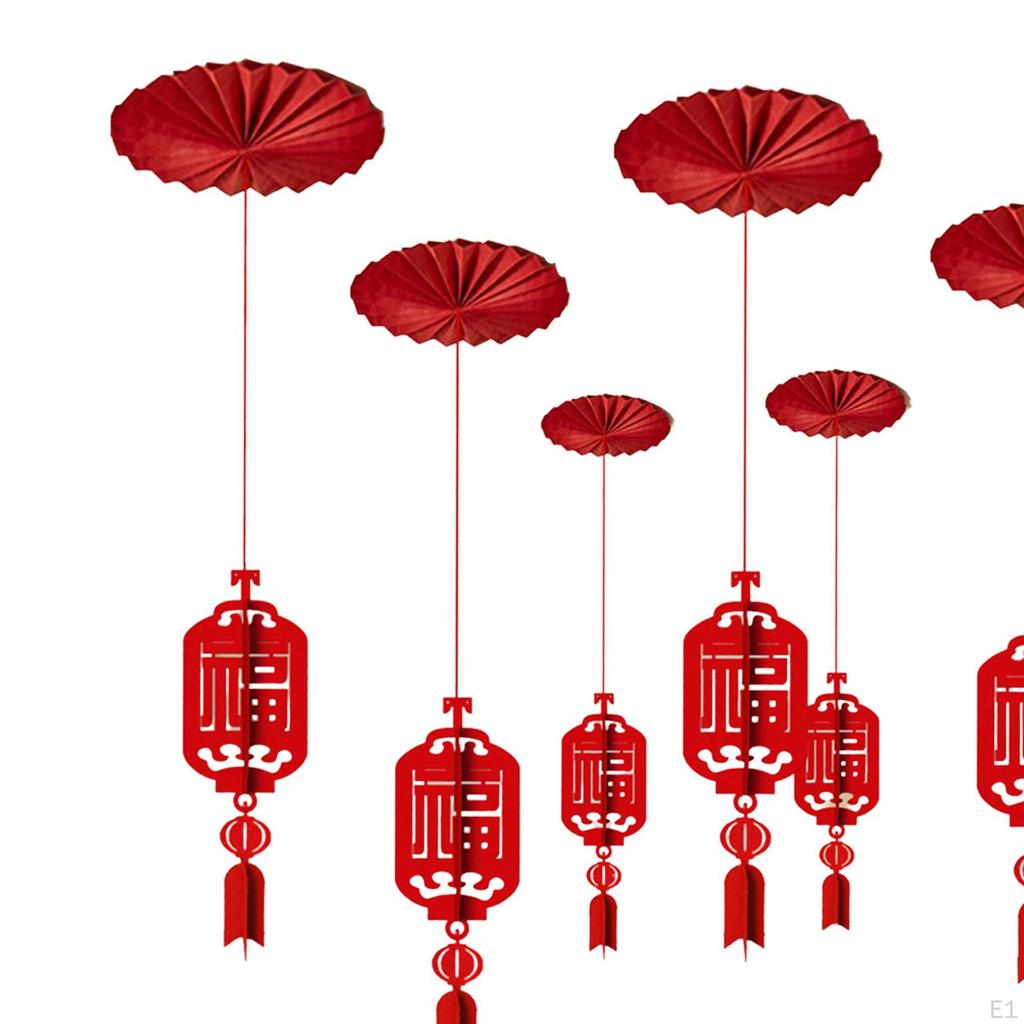 6Pcs Happy Year Ceiling Decorations Hanging Ornament Photo Prop Traditional for Bedroom