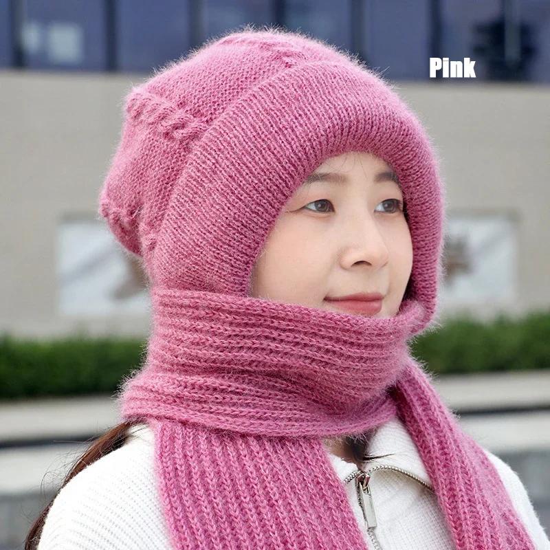Fashion Lady Winter Knitted Warm Thickened Ear Protection Windproof Scarf Hat Ear Protection Hat Knitted Hats