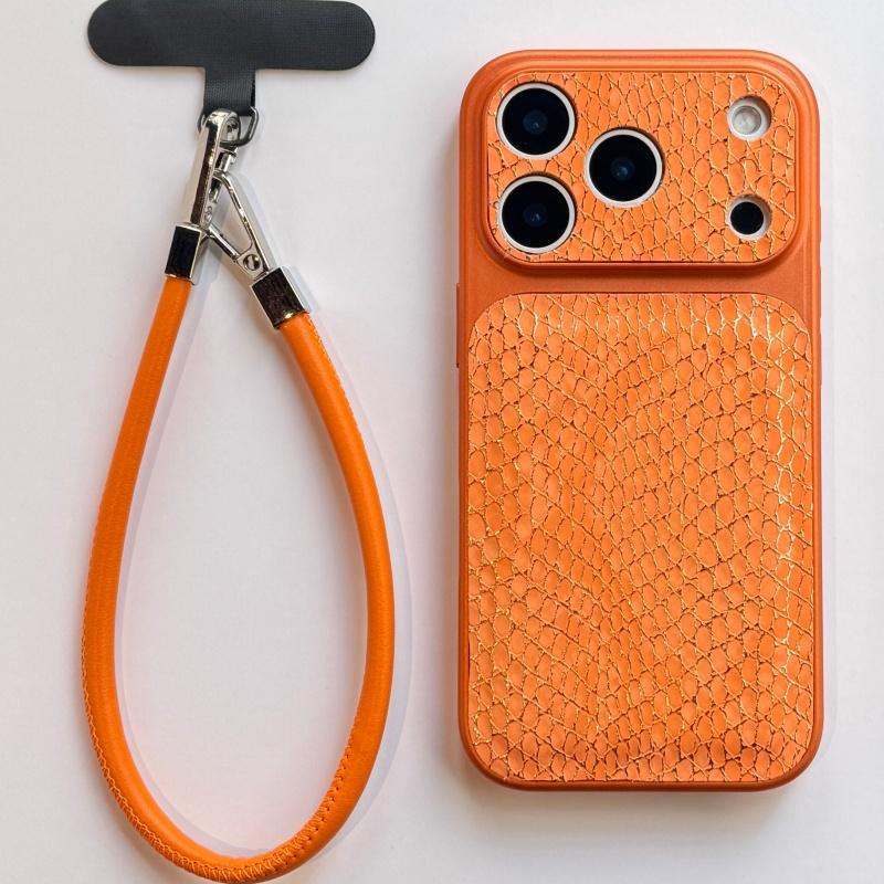 Luxury Leather Lanyard Snakeskin Plating Case for iPhone 17 16 15 14 Pro Max Shockproof Hard Armor Business Glossy Phone Cover