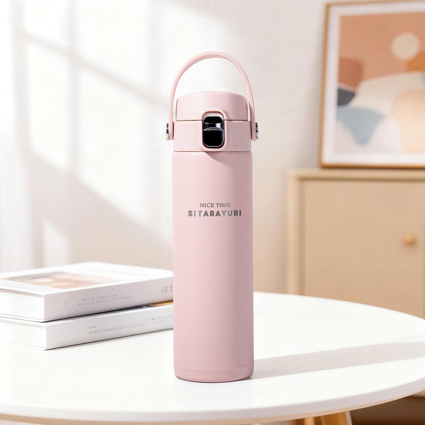 500ML Thermos Water Bottle 304 Stainless Steel Insulation Vacuum Flasks Cup Keep Cold and Hot Mug Vacuum Flask Car Water Bottle 500ml розовый