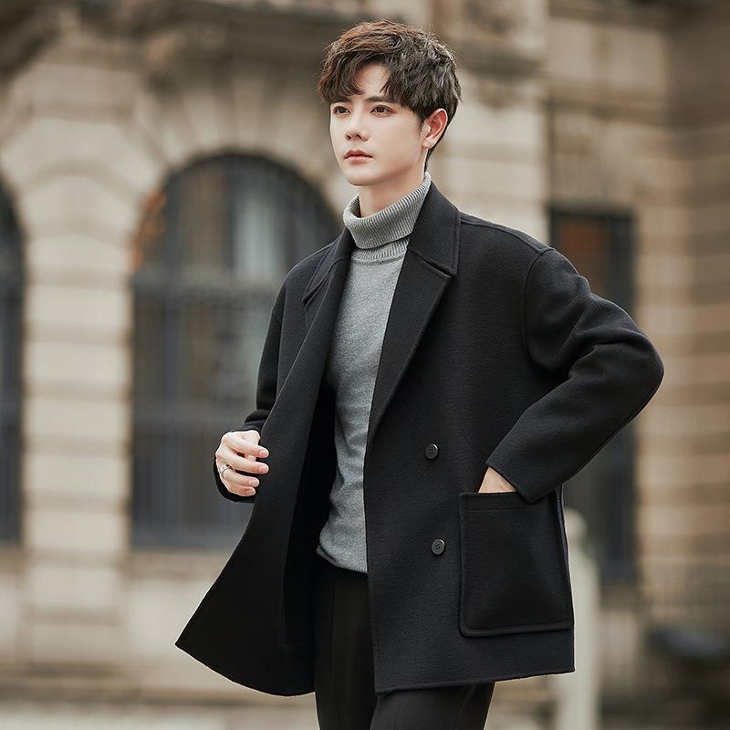

Wool suit collar autumn and winter double-sided wool jacket light luxury nizi men s casual wool woolen coat 2XL чорний