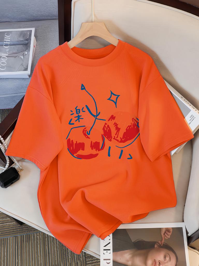 Cherry Illustration Prints Women T-Shirt Casual Sport Short Sleeve Breathable Summer T Shirt Cotton Street New Clothing