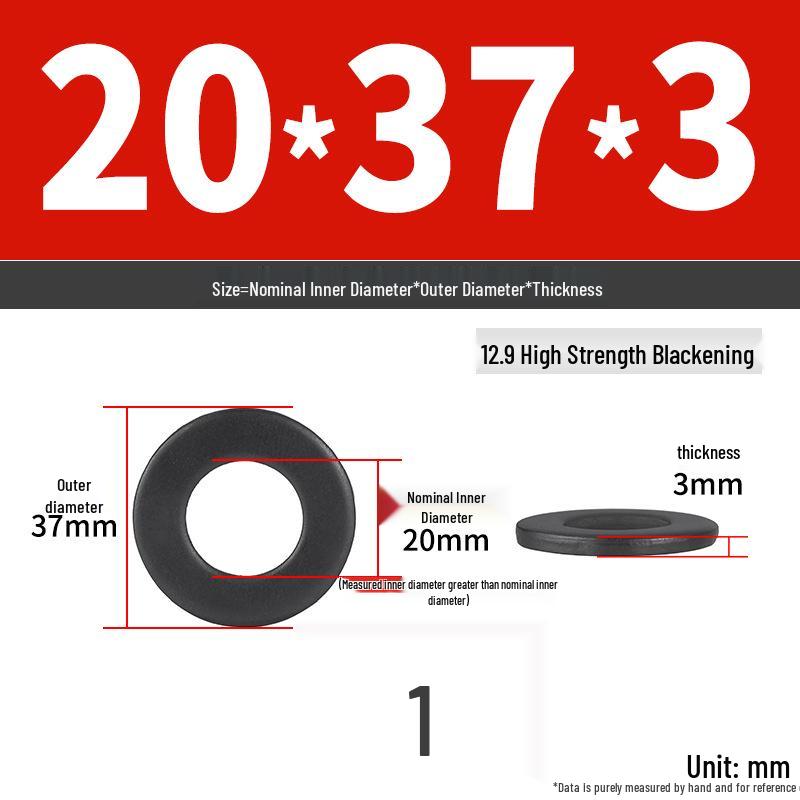 High-Strength Class 12.9 Flat Washer - Thickened & Widened, Sizes M6-M42