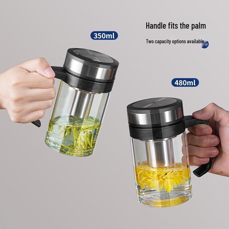 WANXIANG Borosilicate Glass Office Mug with Handle and Filter