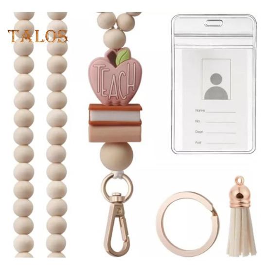 

Деревянный шнурок для удостоверения личности, шнурок для учителя с держателем удостоверения личности, брелок в стиле бохо, шнурок с бусинами, подвеска из натуральной деревянной бусины C