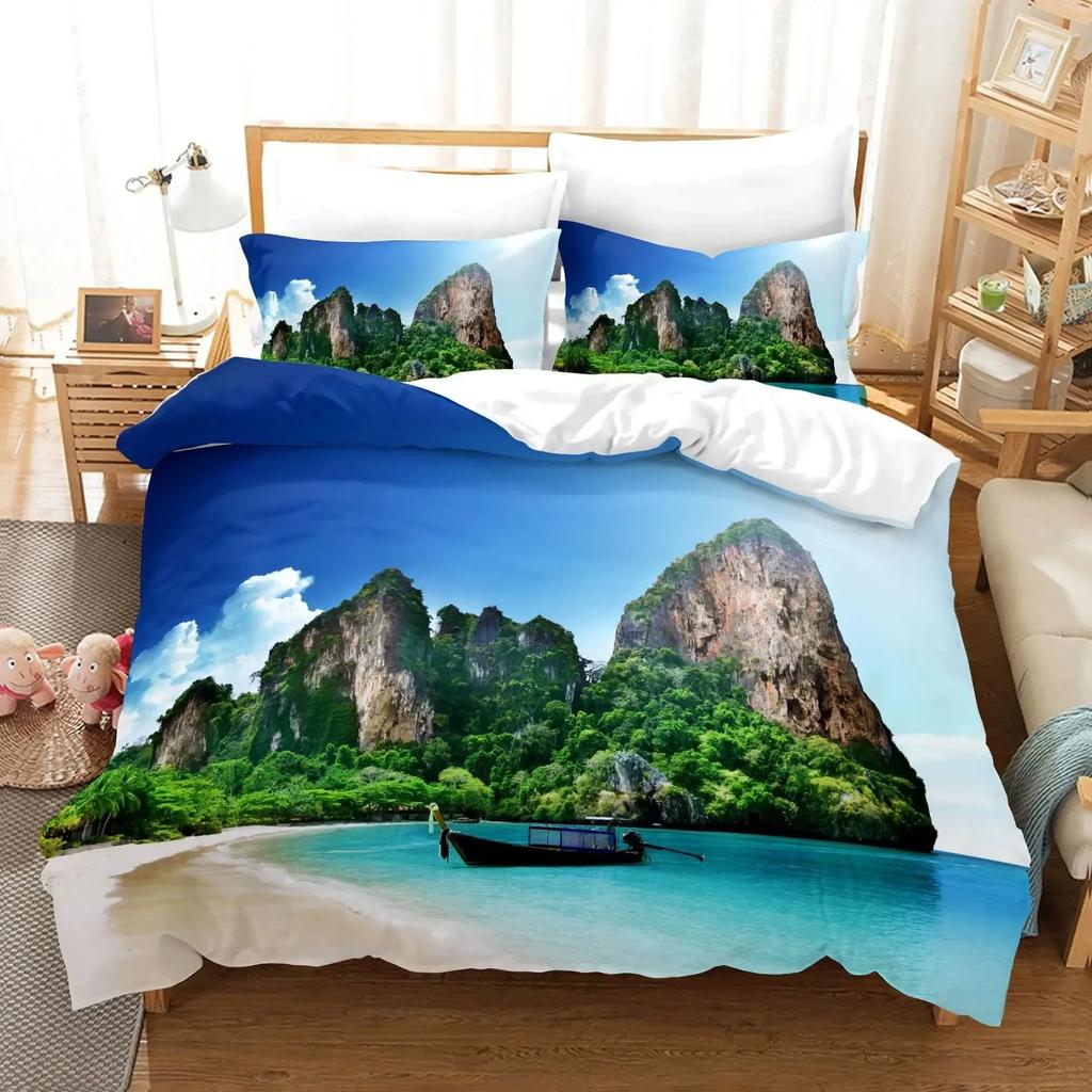 3D Print Beach Scenery Comfortable Duvet Quilt Cover Pillowcase Bedding Set Children Bedroom Decoration Home Textile