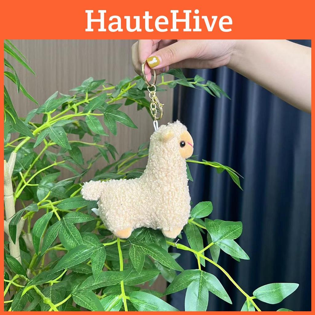 Charming White And Pink Alpaca Plush Doll Keychain Fluffy Adorable Pendant Bag