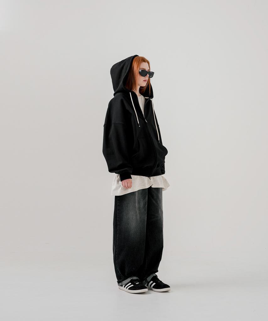 Ezkaton Over Drop Heavy Cotton Zip-Up Hoodie Black Shot6766