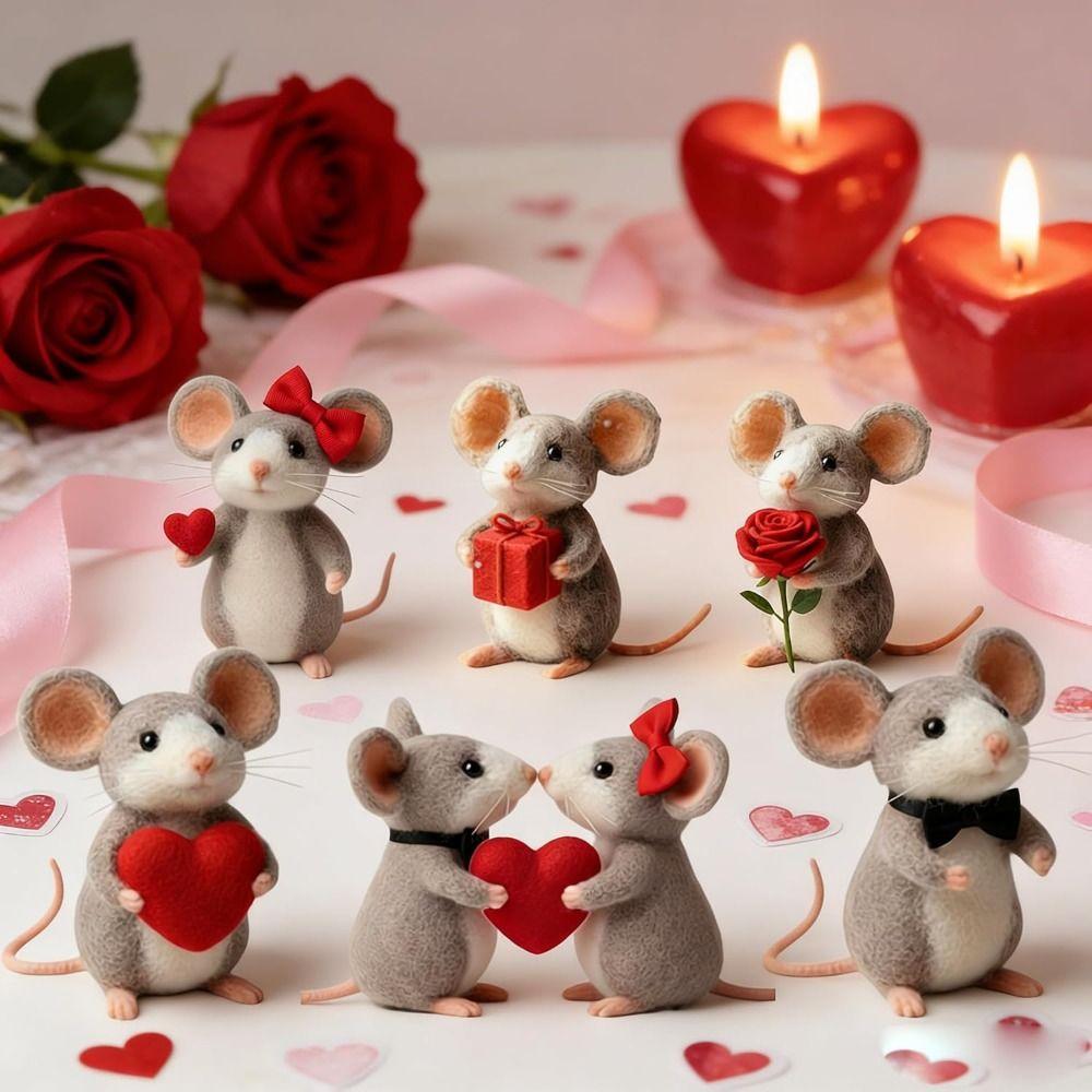 Craft Needle Felting Supply Needle Felted Mouse Cute Mouse Figurine Gifts Felt Mice Ornaments Handmade Mouse Animal Figurine